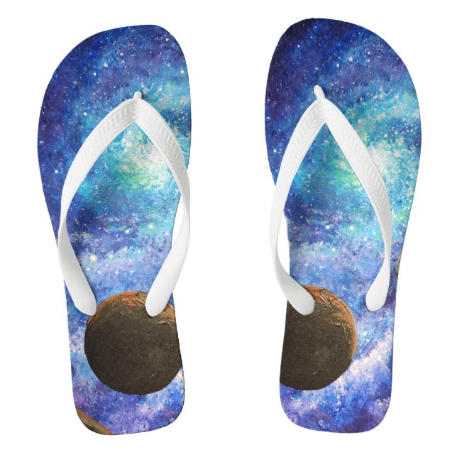 Blaue Galaxie und Planeten Flip Flops (Fußbett)