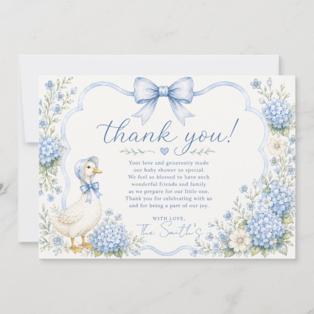 Blaue-Gans-Baby-Shower-Dankeskarten Dankeskarte (Vorderseite)