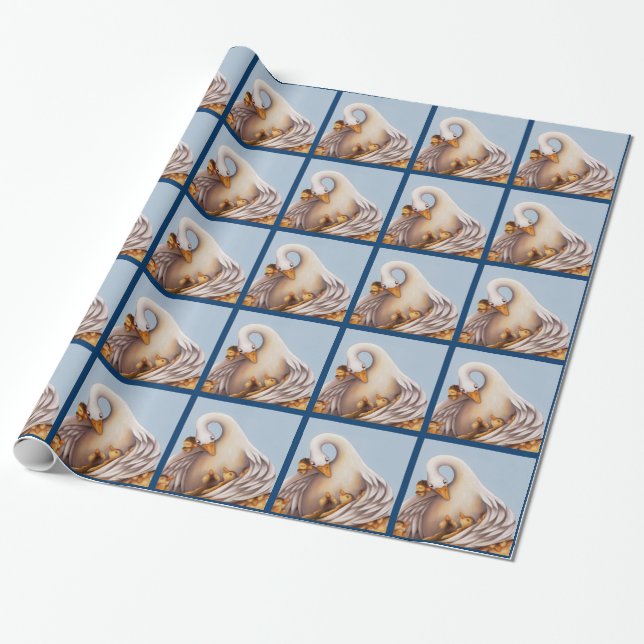 Blaue Gänse und ihre Babys Umschlagpapier Geschenkpapier (Ungerollt)