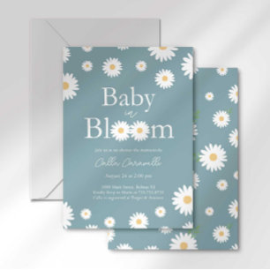 Blaue Gänseblümchen-Baby-in-Bloom-Baby-Party-Einla Einladung