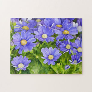 Blaue Gänseblümchen-Blumengarten-Kunstpuzzle