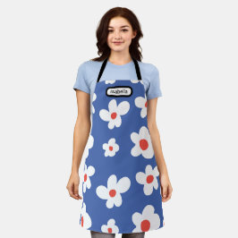 Blaue Gänseblümchen-Blumenmuster-Schriftzug-Kunst Schürze