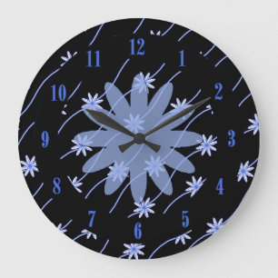 Blaue Gänseblümchen-Ketten-Blumenmuster-Wanduhr Große Wanduhr