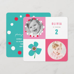 Blaue Gänseblümchen Pop Squares Mädchen Geburtstag Einladung