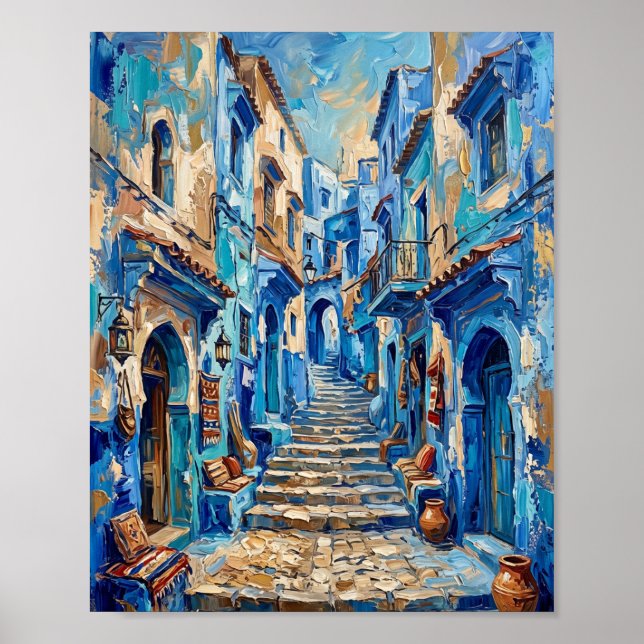 Blaue Gasse Poster Luxus Abstract Ölmalerei (Vorne)