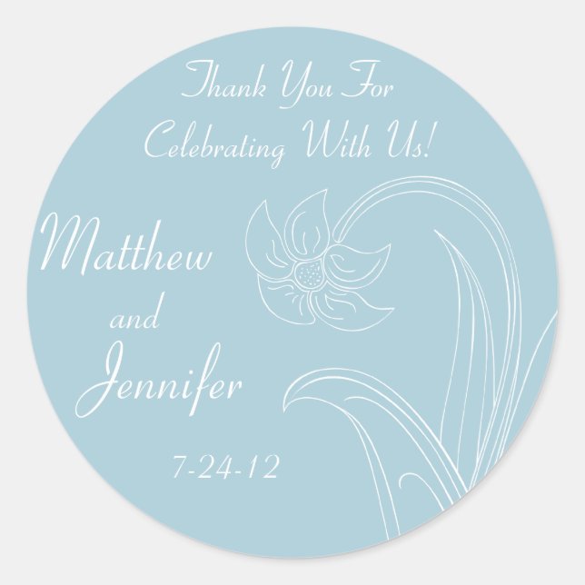 Blaue Gastgeschenk Hochzeit-Labels mit benutzerdef Runder Aufkleber (Vorderseite)