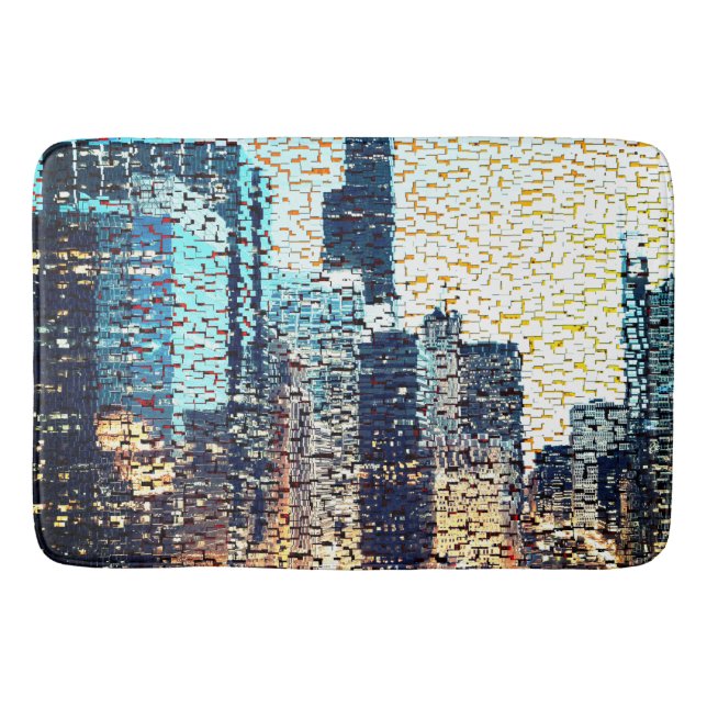 Blaue Gebäude im Mosaikstil mit Relief Badematte (Vorderseite)