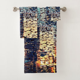Blaue Gebäude im Mosaikstil mit Relief Badhandtuch Set