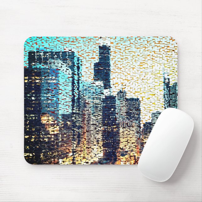 Blaue Gebäude im Mosaikstil mit Relief Mousepad (Mit Mouse)