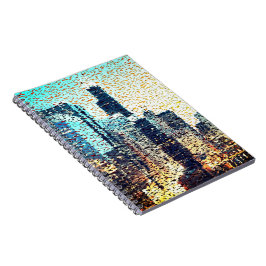 Blaue Gebäude im Mosaikstil mit Relief Notizblock