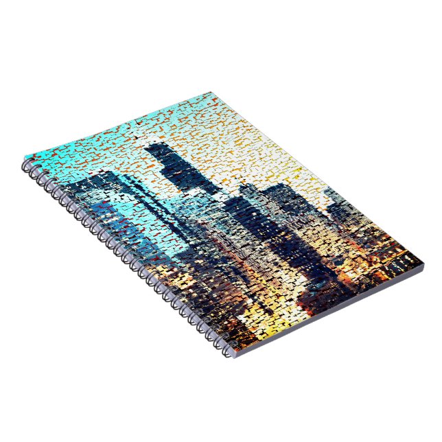 Blaue Gebäude im Mosaikstil mit Relief Notizblock (Rechte Seite)