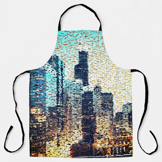 Blaue Gebäude im Mosaikstil mit Relief Schürze (Vorderseite)