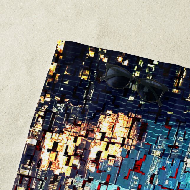 Blaue Gebäude im Mosaikstil mit Relief Strandtuch (Beispiel)