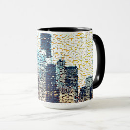 Blaue Gebäude im Mosaikstil mit Relief Tasse