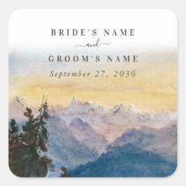 Blaue Gebirge Pine Wedding Quadratischer Aufkleber