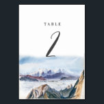 Blaue Gebirge Pine Wedding Tischnummer<br><div class="desc">Ein winterlich elegantes Aquarellblau-Gebirge Pinien Bäume Hochzeitsdesign. Ein farbenprächtiges Design aus Kiefernwäldern, das die rustikalen, wasserfarbenen blauen Berge vereint. Ein elegantes botanisches Design für jeden, der Kiefernwald und Wintermotive Liebe. Ein elegantes winterliches, rustikales Pinienwald thematisierte Hochzeitskarte Design mit modernen Elementen. Auch die passenden Hochzeitseinladungen und andere Schreibwaren sind verfügbar. Passen...</div>