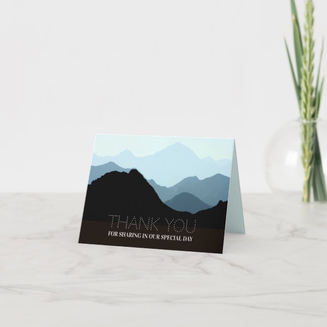 Blaue Gebirgskette, rustikale Hochzeit Dankeskarte (Vorderseite)