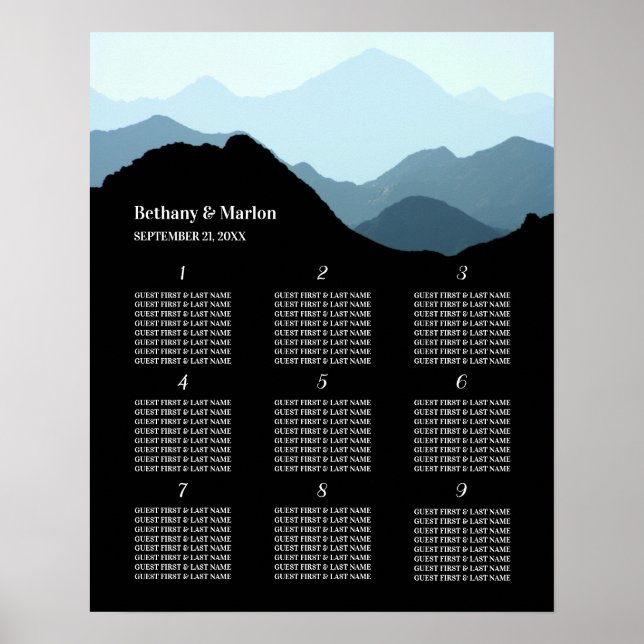 Blaue Gebirgskette, rustikale Hochzeitssattelkarte Poster (Vorne)