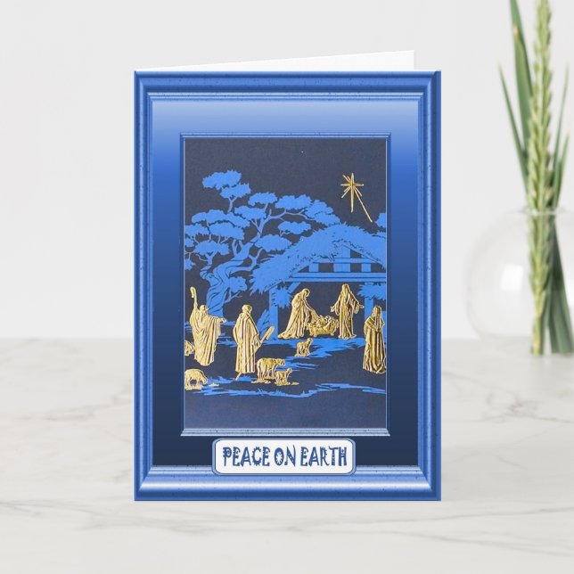 Blaue Geburt Christisszene Feiertagskarte (Vorderseite)