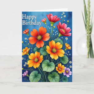 Blaue Geburtstagsblumenkarte Karte