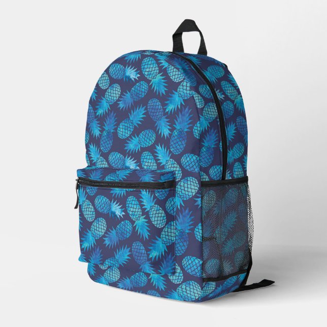 Blaue Gefärbte Krawatte Ananas Bedruckter Rucksack (Rückseitige Ecke Rechts)