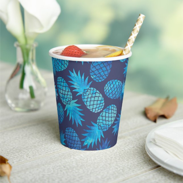 Blaue Gefärbte Krawatte Ananas Pappbecher (In Situ)