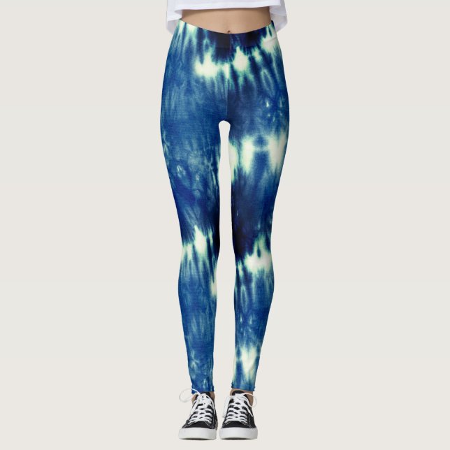 Blaue gefärbte Krawatte Leggings (Vorderseite)