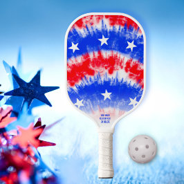 Blaue Gefärbte Krawatte Streifen, Weißsteine nach  Pickleball Schläger