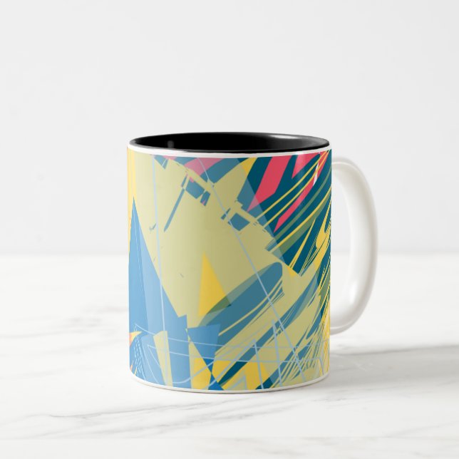 Blaue Gelbe Abstrakte Muster Tasse | Farbige Moder (VorderseiteRechts)