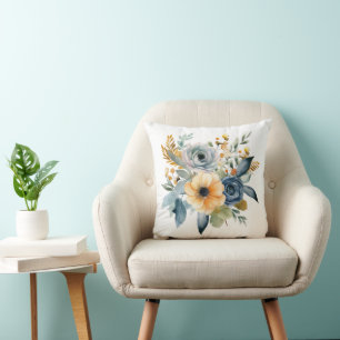 Blaue Gelbe Aquarell-Blumen Wildblumen Botanisch Kissen