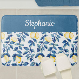 Blaue Gelbe Aquarell-Limonen-Monogramm Badematte
