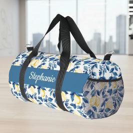 Blaue Gelbe Aquarell-Limonen-Monogramm Duffle Bag