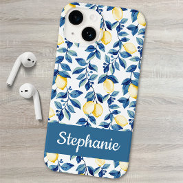 Blaue Gelbe Aquarell-Limonien Name Case-Mate iPhone 14 Hülle