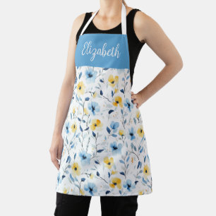 Blaue Gelbe Aquarell-Wildblume Benutzerdefinierter Schürze