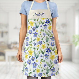 Blaue Gelbe Aquarell-Wildblume Benutzername Schürze