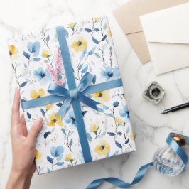 Blaue Gelbe Aquarell-Wildblume Geschenkpapier