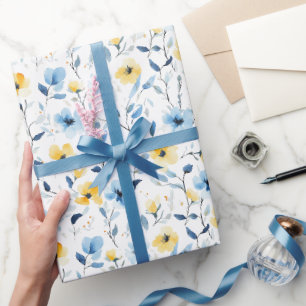 Blaue Gelbe Aquarell-Wildblume Geschenkpapier
