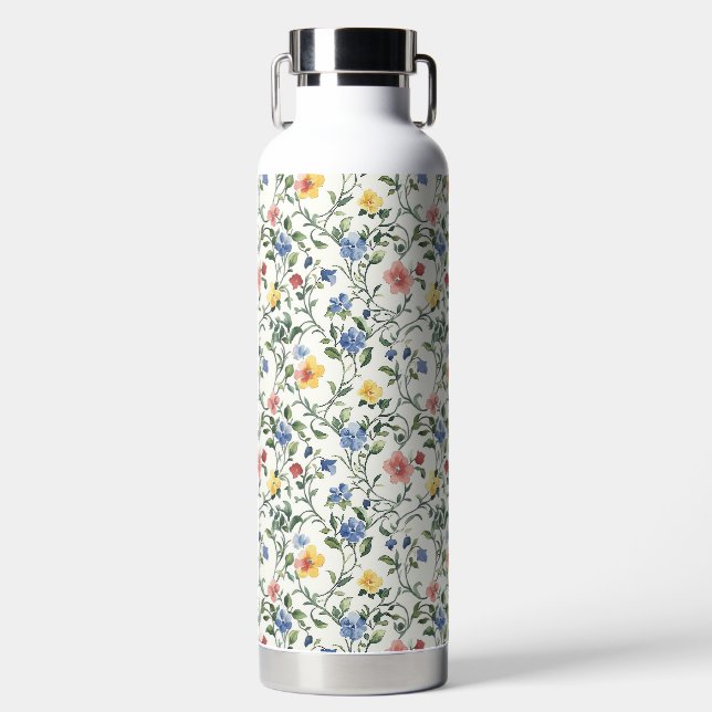 Blaue Gelbe Aquarell-Wildblume  Trinkflasche (Vorderseite)