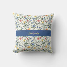 Blaue Gelbe Aquarell-Wildblumen-Monogramm-Name
