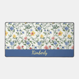 Blaue Gelbe Aquarell-Wildblumen-Monogramm-Name Schreibtischunterlage