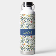 Blaue Gelbe Aquarell-Wildblumen-Monogramm-Name