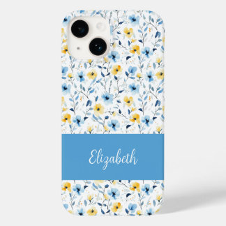 Blaue Gelbe Aquarell-Wildblumen-Name Case-Mate iPhone 14 Hülle