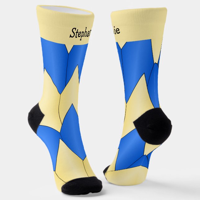 Blaue gelbe Art Deco Design Socken (Gewinkelt)