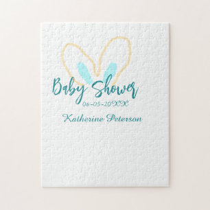 Blaue gelbe Babyparty Name Datum Tier Ohr süß