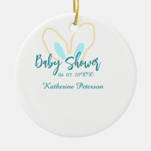 Blaue gelbe Babyparty Name Datum Tier Ohr süß  Keramik Ornament