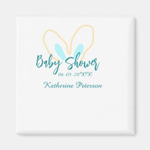 Blaue gelbe Babyparty Name Datum Tier Ohr süß Magnet
