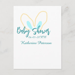 Blaue gelbe Babyparty Name Datum Tier Ohr süß Postkarte
