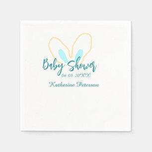 Blaue gelbe Babyparty Name Datum Tier Ohr süß Serviette