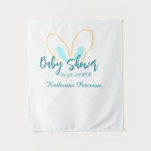 Blaue gelbe Babyparty Name Datum Tier Ohr süß Wandteppich