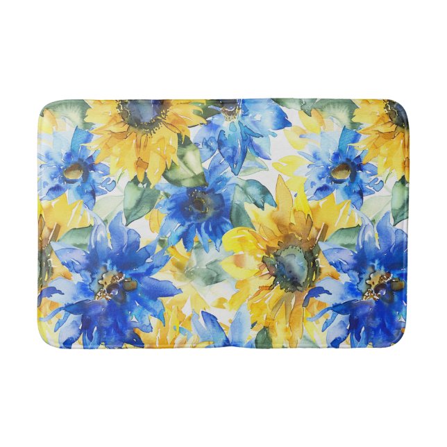 Blaue Gelbe Blumen  Badematte (Vorderseite)